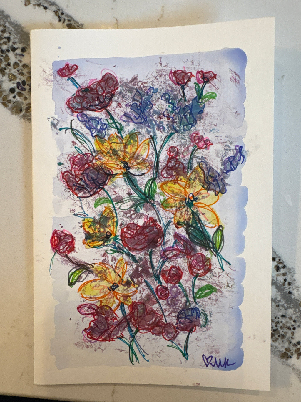 Imagination Rocket Flowers - 4x6 watercolor card with envelope