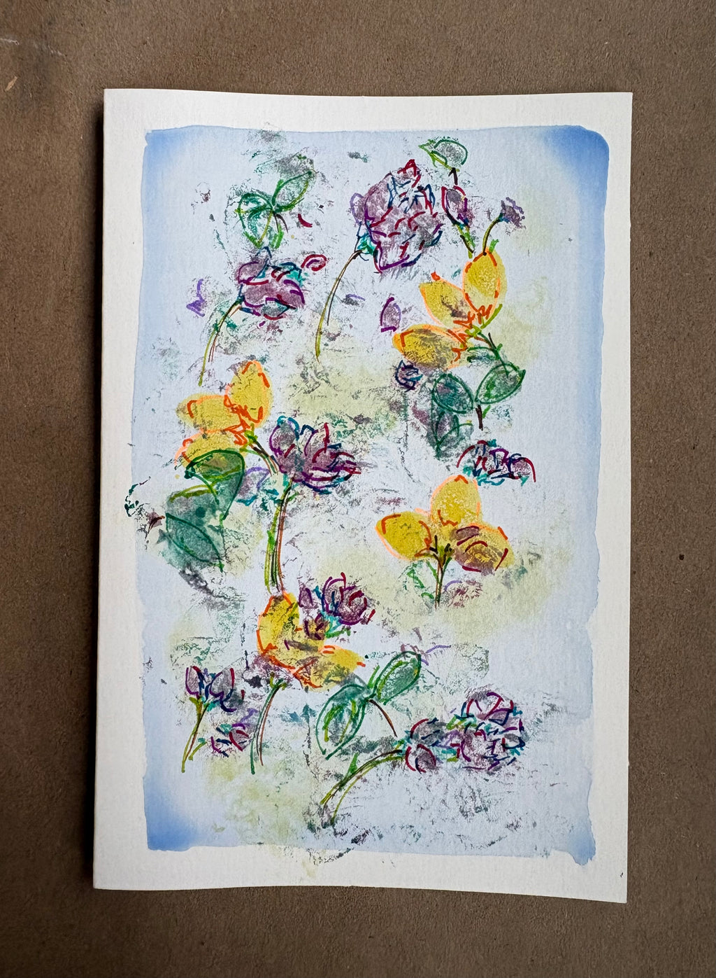 Imagination Rocket Flowers - 4x6 watercolor card with envelope